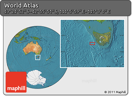 Satellite Location Map of the Area around 43° 10' 22" S, 144° 34' 29" E