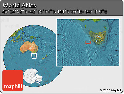 Satellite Location Map of the Area around 43° 10' 22" S, 144° 34' 29" E