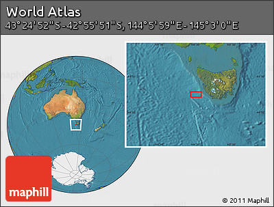 Satellite Location Map of the Area around 43° 10' 22" S, 144° 34' 29" E