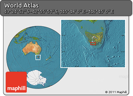 Satellite Location Map of the Area around 43° 10' 22" S, 146° 16' 30" E