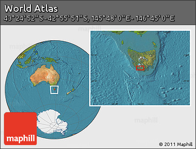 Satellite Location Map of the Area around 43° 10' 22" S, 146° 16' 30" E