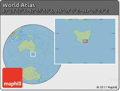 Savanna Style Location Map of the Area around 43° 10' 22" S, 147° 7' 30" E