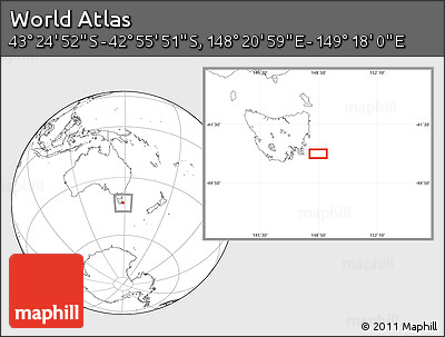 Blank Location Map of the Area around 43° 10' 22" S, 148° 49' 29" E