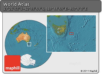 Satellite Location Map of the Area around 43° 10' 22" S, 149° 40' 30" E