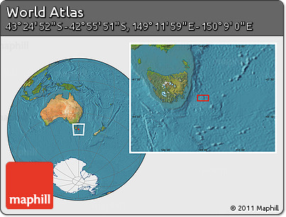 Satellite Location Map of the Area around 43° 10' 22" S, 149° 40' 30" E