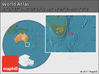 Satellite Location Map of the Area around 43° 10' 22" S, 149° 40' 30" E
