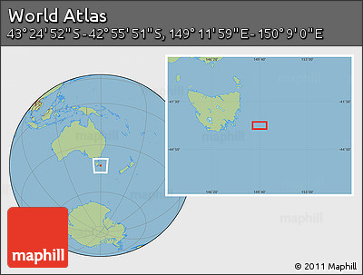 Savanna Style Location Map of the Area around 43° 10' 22" S, 149° 40' 30" E