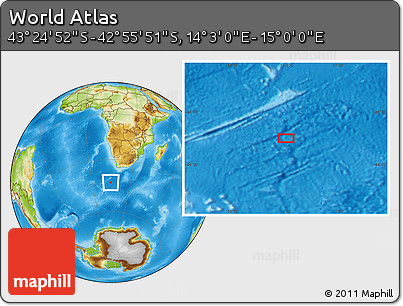 Physical Location Map of the Area around 43° 10' 22" S, 14° 31' 30" E