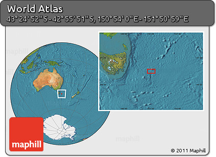 Satellite Location Map of the Area around 43° 10' 22" S, 151° 22' 30" E