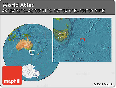 Satellite Location Map of the Area around 43° 10' 22" S, 151° 22' 30" E