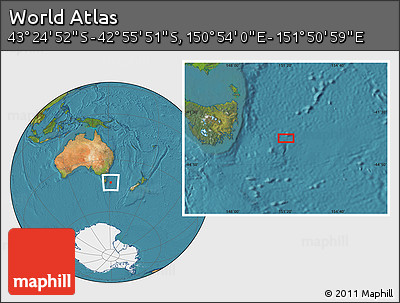 Satellite Location Map of the Area around 43° 10' 22" S, 151° 22' 30" E