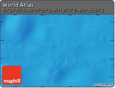 Physical Map of the Area around 43° 10' 22" S, 152° 13' 29" E