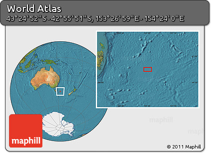 Satellite Location Map of the Area around 43° 10' 22" S, 153° 55' 30" E
