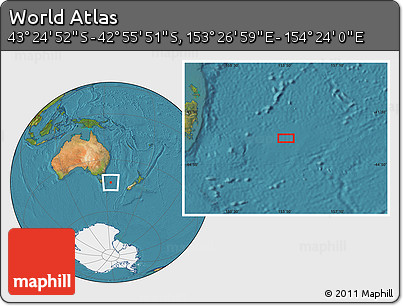 Satellite Location Map of the Area around 43° 10' 22" S, 153° 55' 30" E