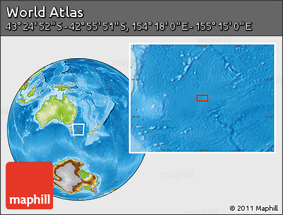 Physical Location Map of the Area around 43° 10' 22" S, 154° 46' 30" E