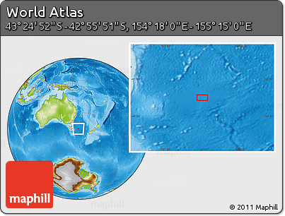 Physical Location Map of the Area around 43° 10' 22" S, 154° 46' 30" E