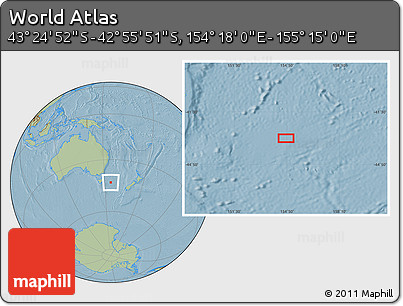 Savanna Style Location Map of the Area around 43° 10' 22" S, 154° 46' 30" E, hill shading