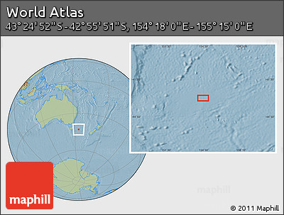 Savanna Style Location Map of the Area around 43° 10' 22" S, 154° 46' 30" E, hill shading