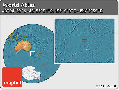 Satellite Location Map of the Area around 43° 10' 22" S, 155° 37' 30" E