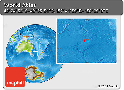 Physical Location Map of the Area around 43° 10' 22" S, 158° 10' 30" E