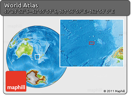 Physical Location Map of the Area around 43° 10' 22" S, 162° 25' 30" E