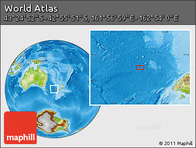 Physical Location Map of the Area around 43° 10' 22" S, 162° 25' 30" E