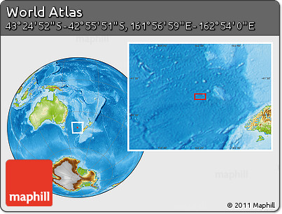 Physical Location Map of the Area around 43° 10' 22" S, 162° 25' 30" E