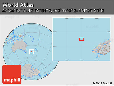 Gray Location Map of the Area around 43° 10' 22" S, 164° 7' 30" E