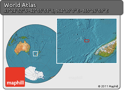 Satellite Location Map of the Area around 43° 10' 22" S, 164° 58' 29" E