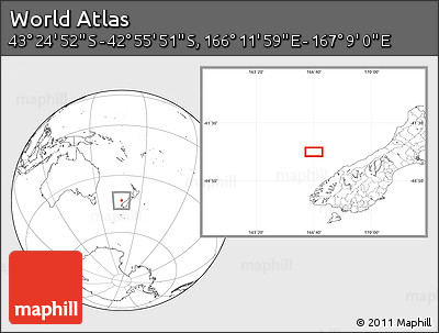 Blank Location Map of the Area around 43° 10' 22" S, 166° 40' 30" E