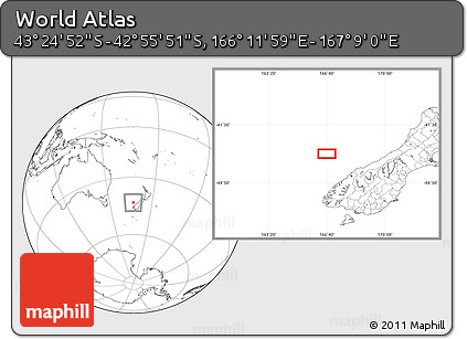 Blank Location Map of the Area around 43° 10' 22" S, 166° 40' 30" E