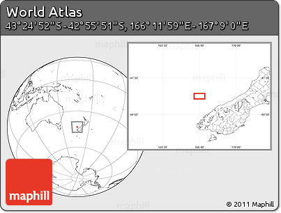 Blank Location Map of the Area around 43° 10' 22" S, 166° 40' 30" E