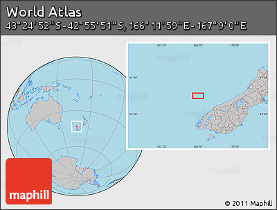 Gray Location Map of the Area around 43° 10' 22" S, 166° 40' 30" E