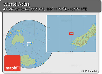 Savanna Style Location Map of the Area around 43° 10' 22" S, 166° 40' 30" E