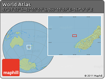 Savanna Style Location Map of the Area around 43° 10' 22" S, 166° 40' 30" E