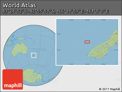 Savanna Style Location Map of the Area around 43° 10' 22" S, 166° 40' 30" E