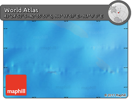 Physical Map of the Area around 43° 10' 22" S, 166° 40' 30" E