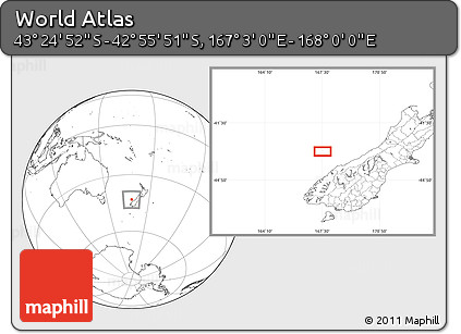 Blank Location Map of the Area around 43° 10' 22" S, 167° 31' 30" E