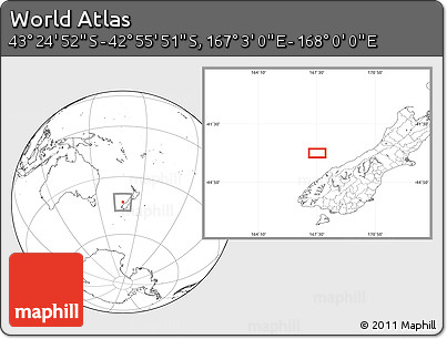 Blank Location Map of the Area around 43° 10' 22" S, 167° 31' 30" E