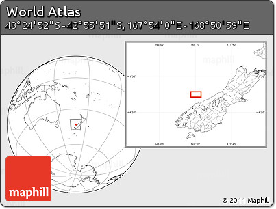 Blank Location Map of the Area around 43° 10' 22" S, 168° 22' 30" E