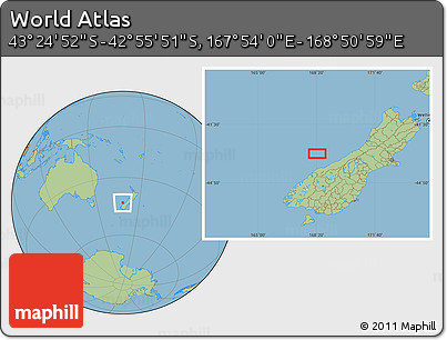 Savanna Style Location Map of the Area around 43° 10' 22" S, 168° 22' 30" E