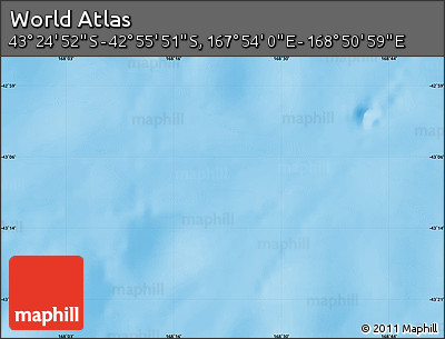 Physical Map of the Area around 43° 10' 22" S, 168° 22' 30" E