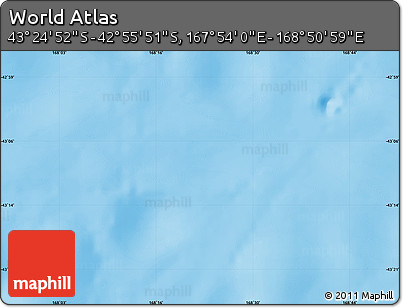 Physical Map of the Area around 43° 10' 22" S, 168° 22' 30" E