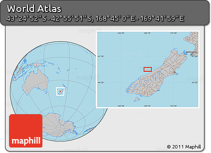 Gray Location Map of the Area around 43° 10' 22" S, 169° 13' 29" E
