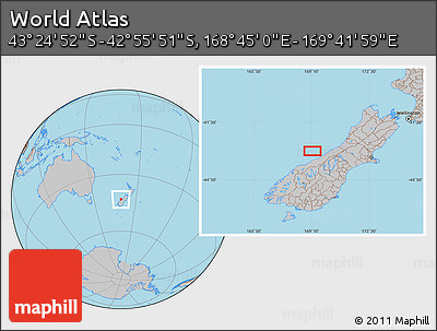 Gray Location Map of the Area around 43° 10' 22" S, 169° 13' 29" E