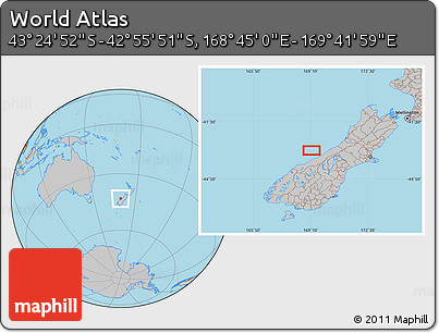 Gray Location Map of the Area around 43° 10' 22" S, 169° 13' 29" E
