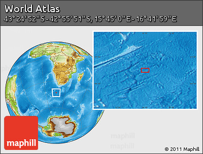Physical Location Map of the Area around 43° 10' 22" S, 16° 13' 30" E