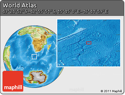 Physical Location Map of the Area around 43° 10' 22" S, 16° 13' 30" E