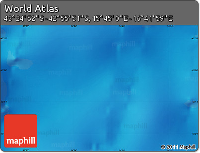 Physical Map of the Area around 43° 10' 22" S, 16° 13' 30" E