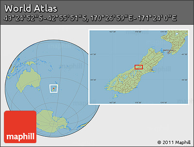 Savanna Style Location Map of the Area around 43° 10' 22" S, 170° 55' 30" E